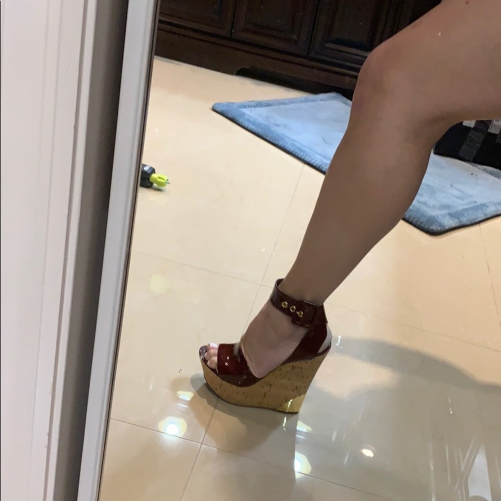 Louis Vuitton wedge sandals sz 36 patent  leather